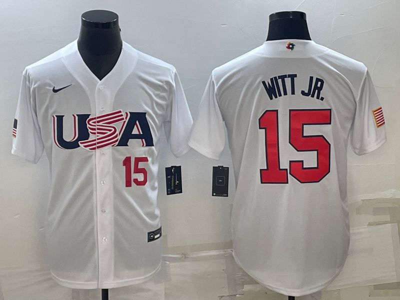 Men 2023 World Cub USA #15 Witt jr White Nike MLB Jersey6->more jerseys->MLB Jersey